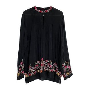 Johnny Was Black Tunic with Pink and Orange Embroidery